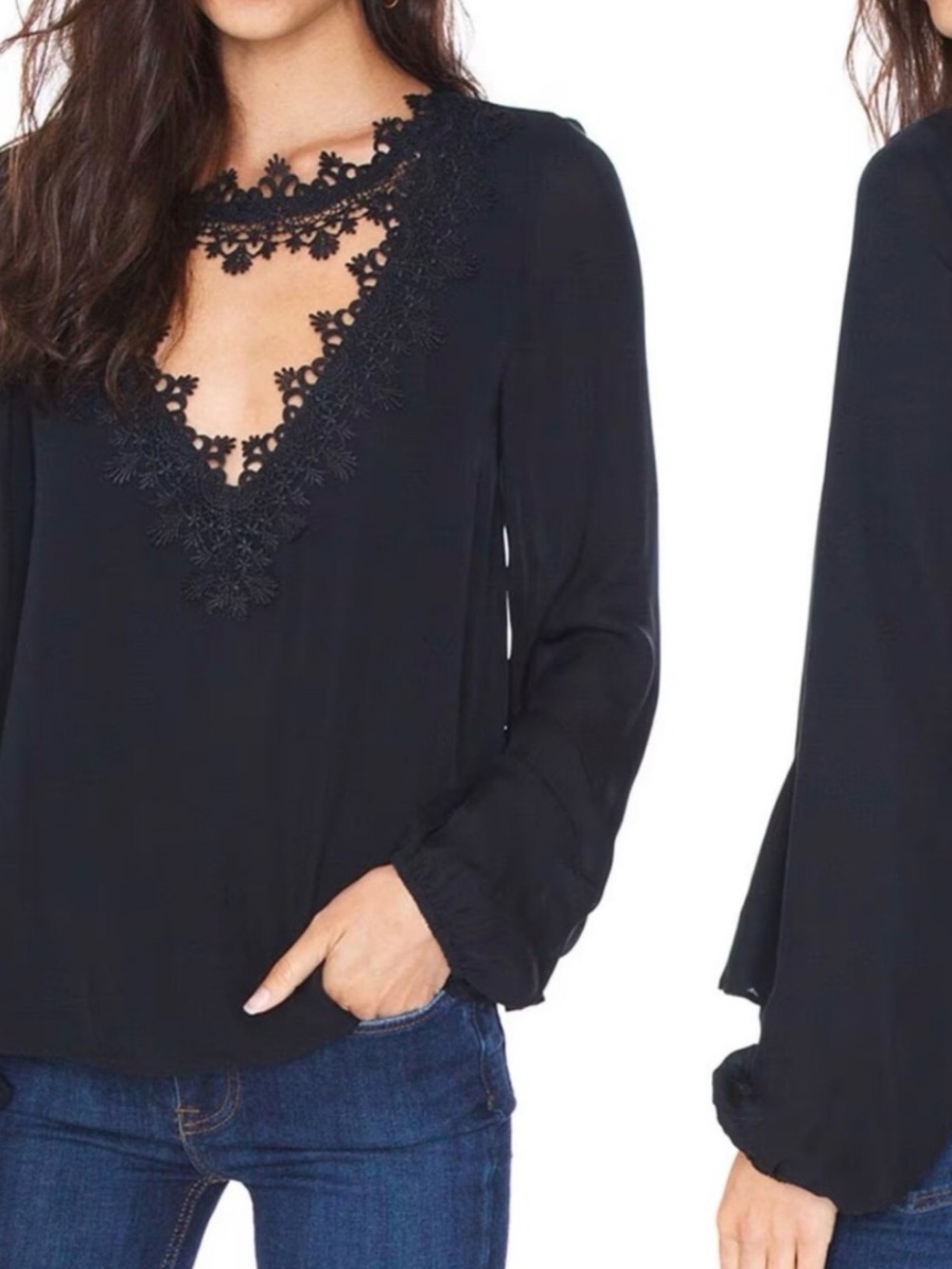 Cami NYC Tali Black Silk Lace V-Neck Plunge Cutout Top